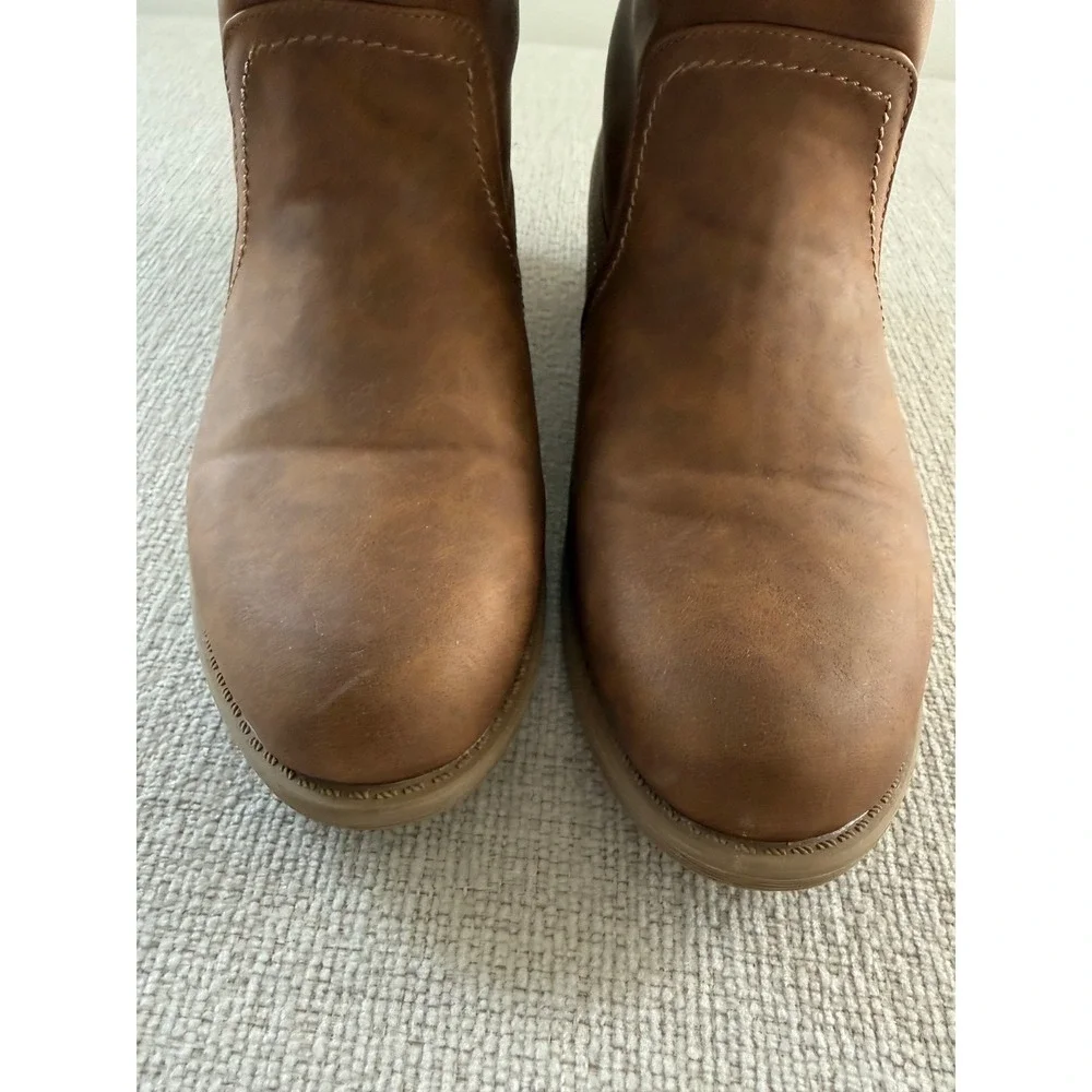 Jands Women's Brown Faux Leather Mid-Calf Winter Boots Fleece Sherpa Trim Size 9